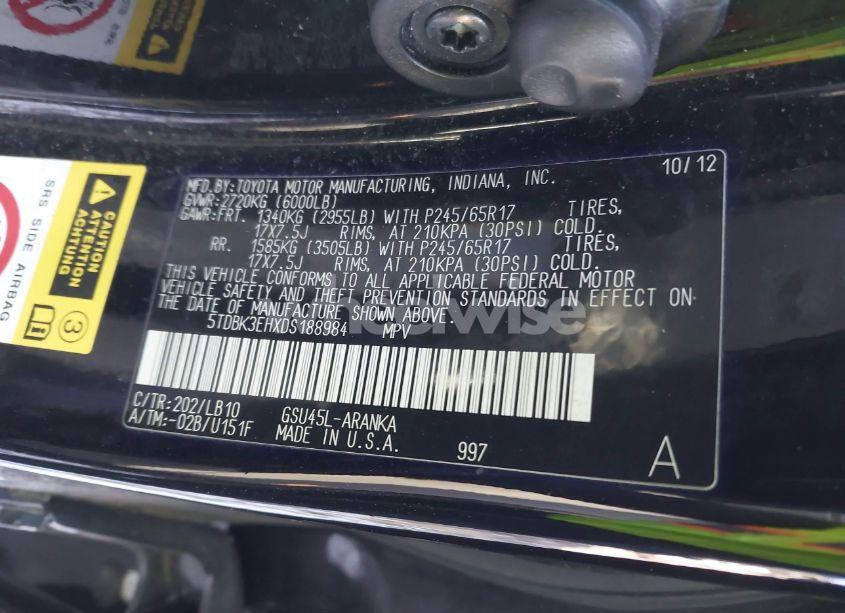 Photo 9 of 2013 Toyota Highlander SE V6 (VIN 5TDBK3EHXDS188984)