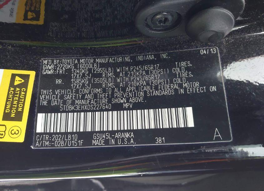 Photo 9 of 2013 Toyota Highlander SE V6 (VIN 5TDBK3EHXDS227640)