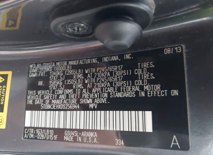 Photo 9 of 2013 Toyota Highlander SE V6 (VIN 5TDBK3EHXDS256944)