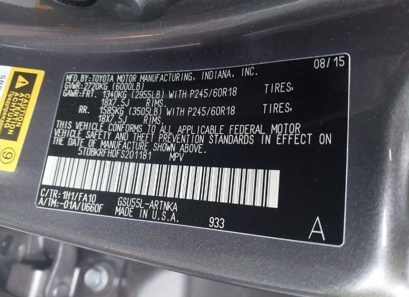 Photo 9 of 2015 Toyota Highlander LE PLUS V6 (VIN 5TDBKRFH0FS201181)