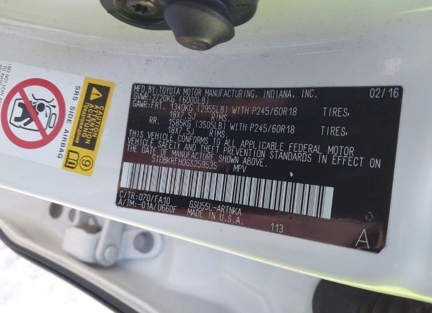 Photo 9 of 2016 Toyota Highlander LE PLUS V6 (VIN 5TDBKRFH0GS259535)