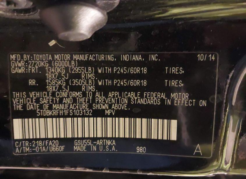 Photo 9 of 2015 Toyota Highlander LE PLUS V6 (VIN 5TDBKRFH1FS103132)