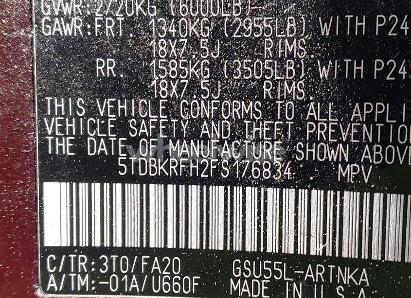 Photo 9 of 2015 Toyota Highlander LE PLUS V6 (VIN 5TDBKRFH2FS176834)