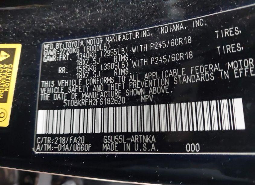 Photo 9 of 2015 Toyota Highlander LE PLUS V6 (VIN 5TDBKRFH2FS182620)