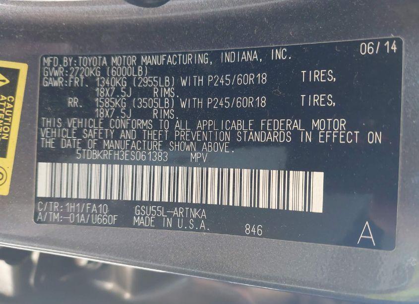 Photo 9 of 2014 Toyota Highlander LE PLUS V6 (VIN 5TDBKRFH3ES061383)