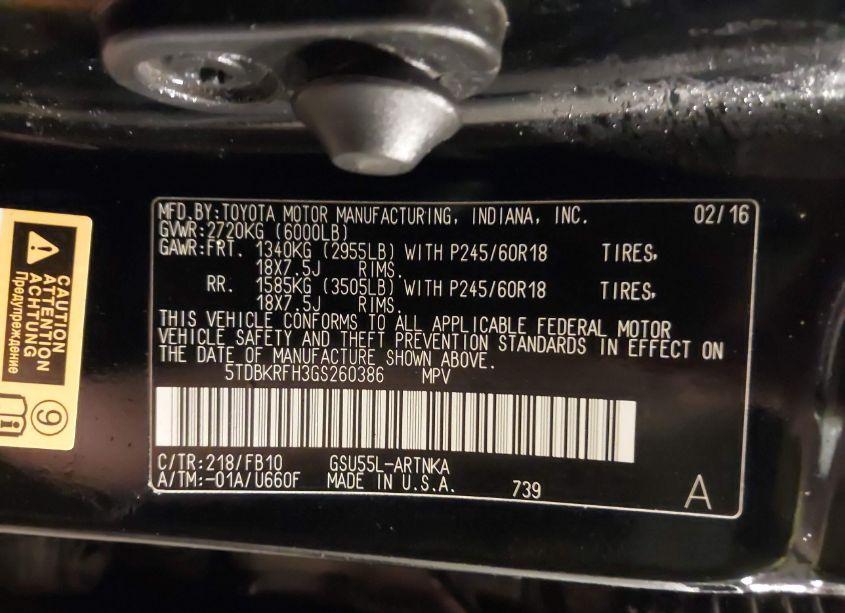 Photo 9 of 2016 Toyota Highlander LE V6 (VIN 5TDBKRFH3GS260386)