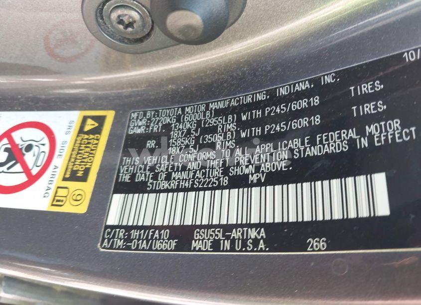 Photo 9 of 2015 Toyota Highlander LE PLUS V6 (VIN 5TDBKRFH4FS222518)