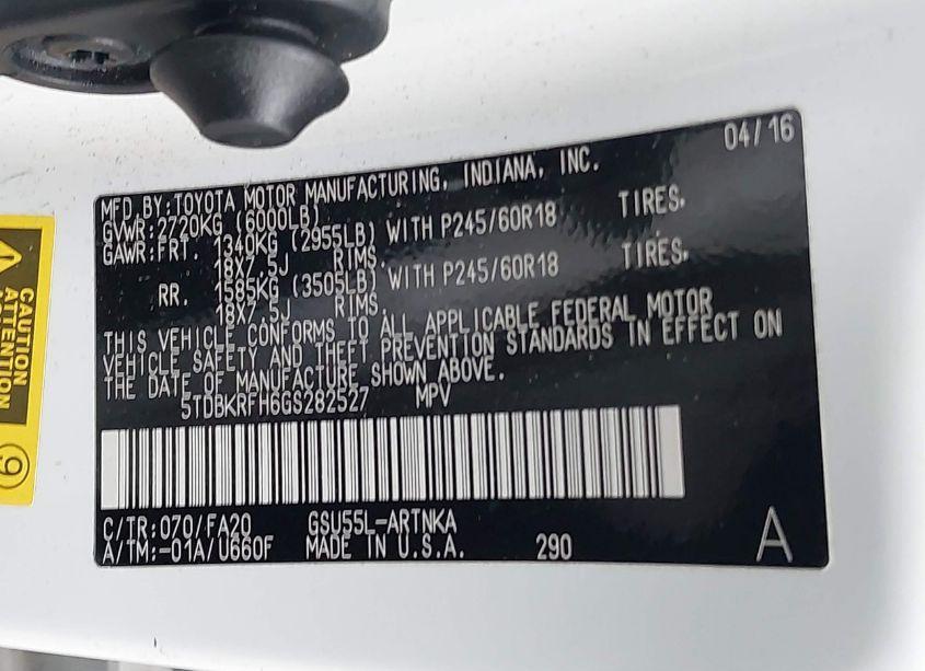 Photo 9 of 2016 Toyota Highlander LE PLUS V6 (VIN 5TDBKRFH6GS282527)