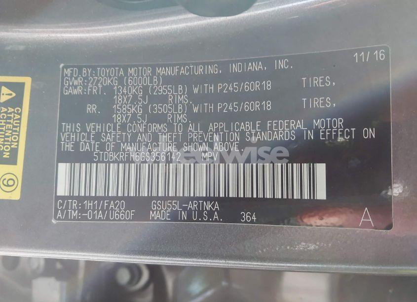 Photo 9 of 2016 Toyota Highlander LE PLUS V6 (VIN 5TDBKRFH6GS356142)