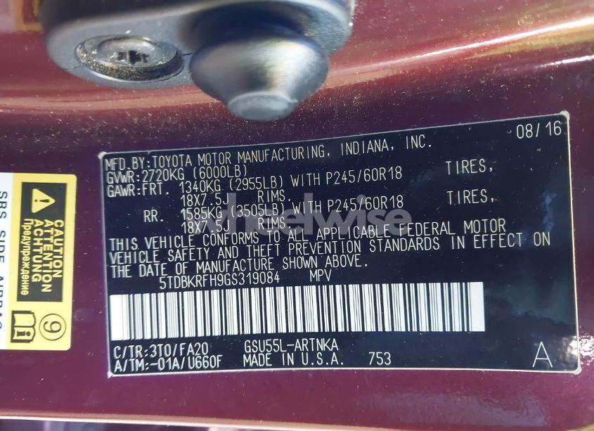 Photo 9 of 2016 Toyota Highlander LE PLUS V6 (VIN 5TDBKRFH9GS319084)