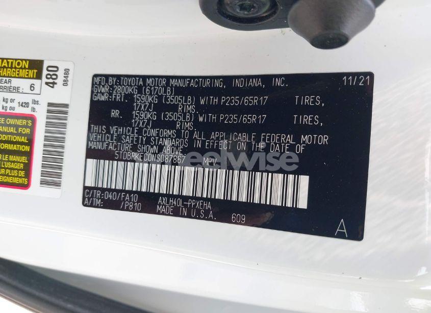 Photo 9 of 2022 Toyota Sienna LE (VIN 5TDBRKEC0NS087867)