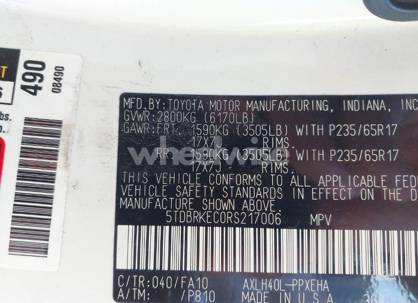 Photo 9 of 2024 Toyota Sienna LE (VIN 5TDBRKEC0RS217006)