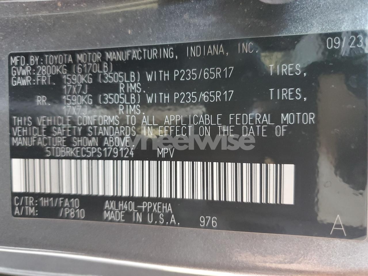Photo 13 of 2023 TOYOTA SIENNA LE (VIN 5TDBRKEC5PS179124)
