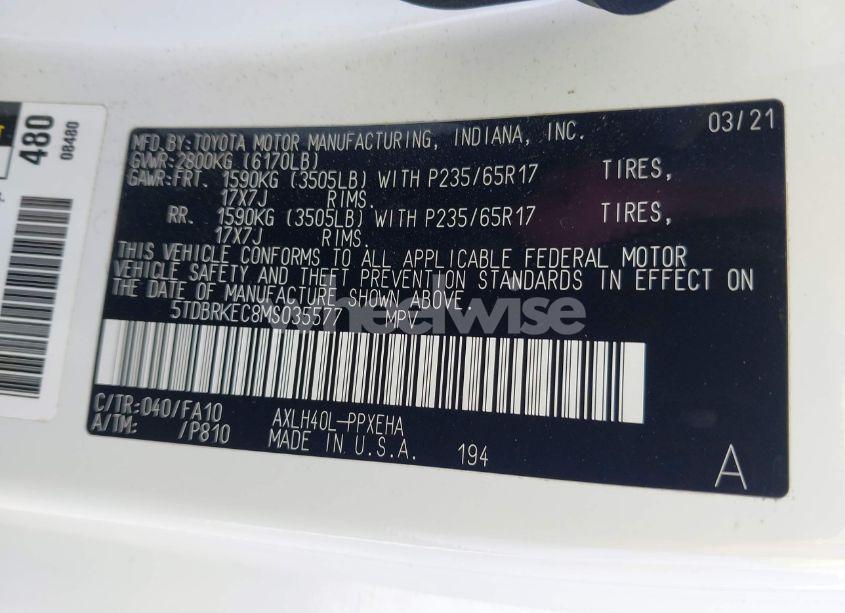 Photo 9 of 2021 Toyota Sienna LE (VIN 5TDBRKEC8MS035577)
