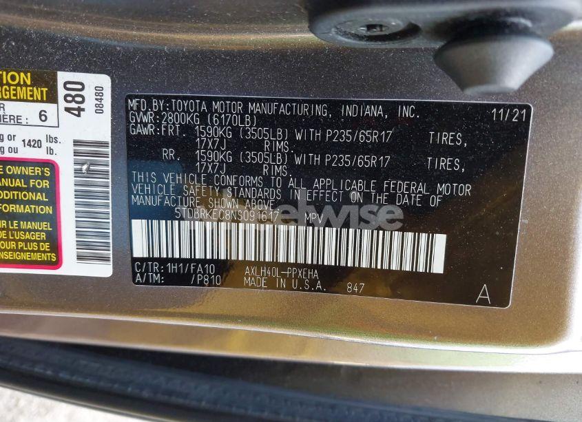 Photo 9 of 2022 Toyota Sienna LE (VIN 5TDBRKEC8NS091617)