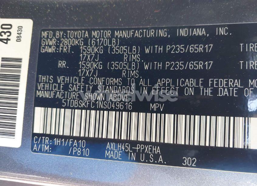 Photo 9 of 2022 Toyota Sienna LE (VIN 5TDBSKFC1NS049616)