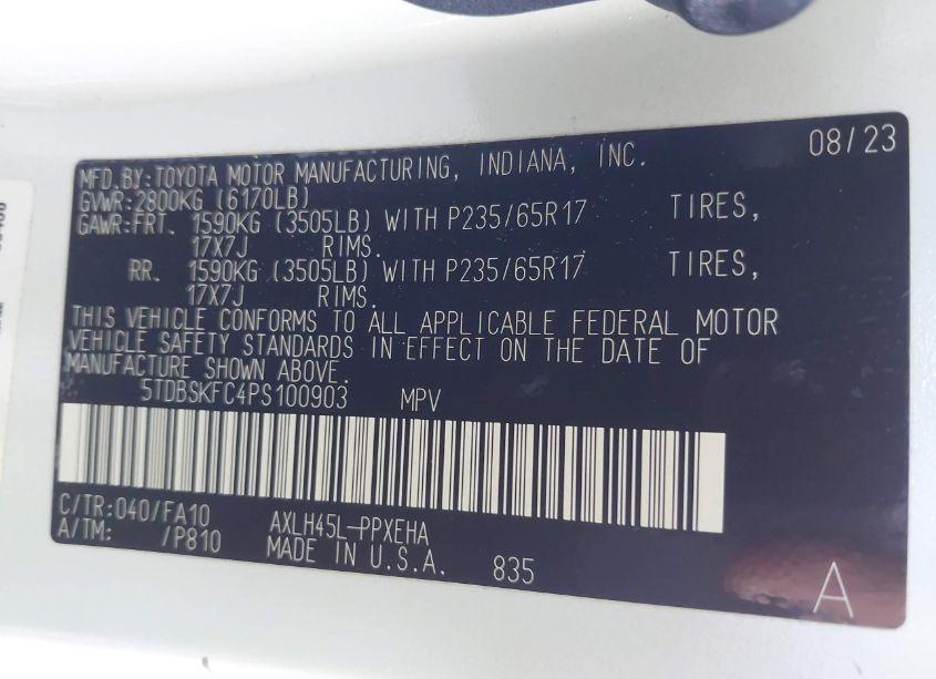 Photo 9 of 2023 Toyota Sienna LE (VIN 5TDBSKFC4PS100903)