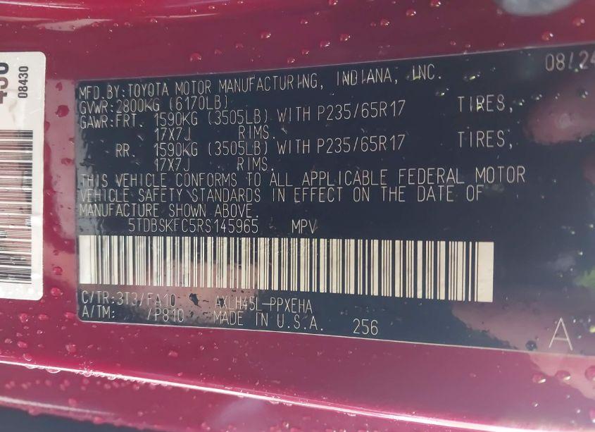 Photo 9 of 2024 Toyota Sienna LE (VIN 5TDBSKFC5RS145965)