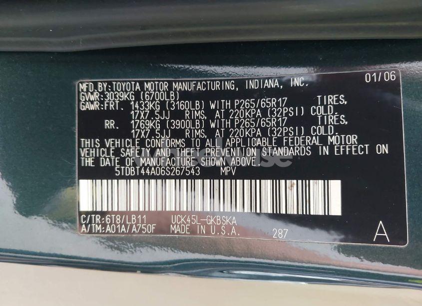 Photo 9 of 2006 Toyota Sequoia SR5 V8 (VIN 5TDBT44A06S267543)
