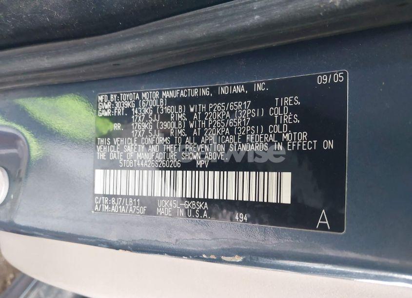 Photo 9 of 2006 Toyota Sequoia SR5 V8 (VIN 5TDBT44A26S260206)