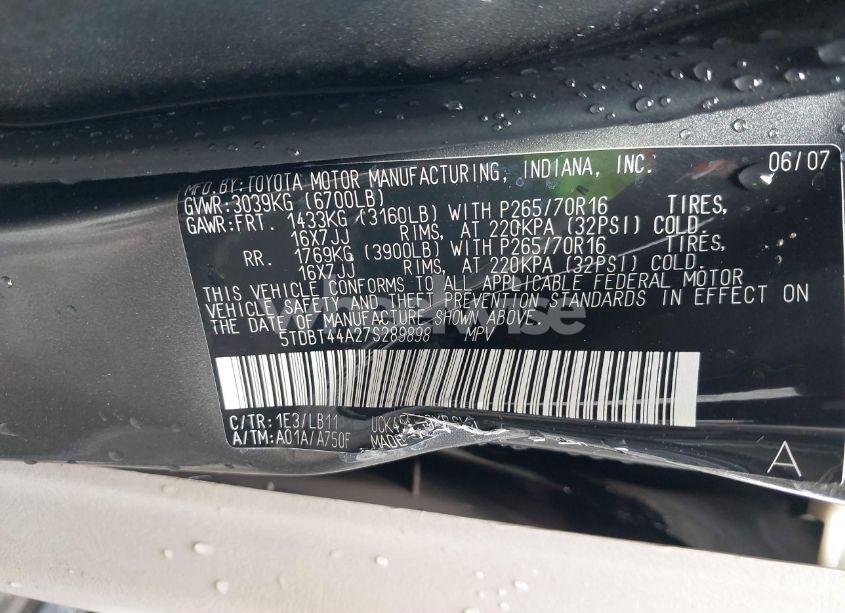 Photo 9 of 2007 Toyota Sequoia SR5 V8 (VIN 5TDBT44A27S289898)