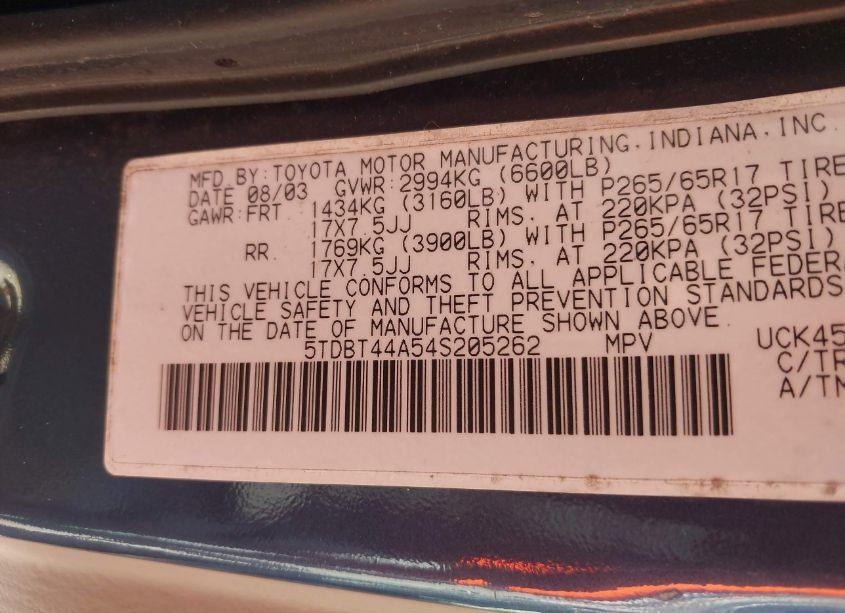 Photo 9 of 2004 Toyota Sequoia SR5 V8 (VIN 5TDBT44A54S205262)
