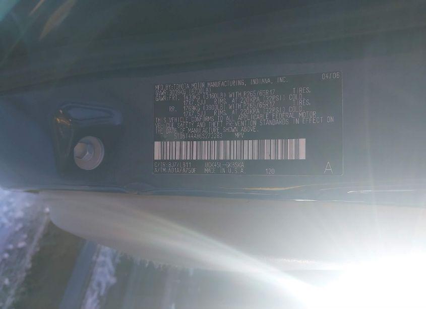 Photo 9 of 2006 Toyota Sequoia SR5 V8 (VIN 5TDBT44A86S273283)