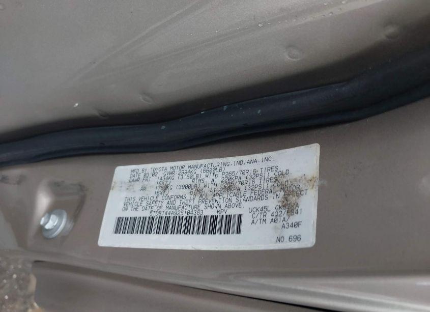 Photo 9 of 2002 Toyota Sequoia SR5 (VIN 5TDBT44A92S104383)