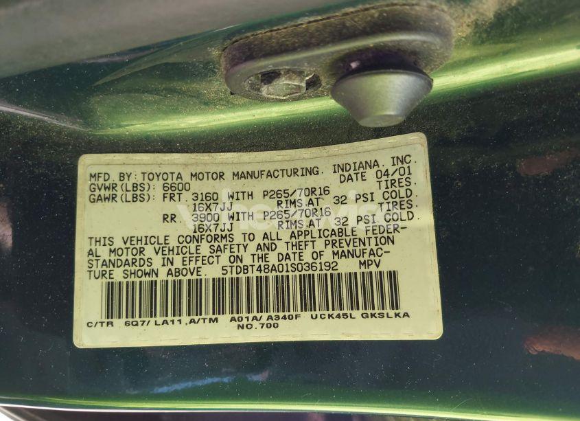 Photo 9 of 2001 Toyota Sequoia LIMITED V8 (VIN 5TDBT48A01S036192)