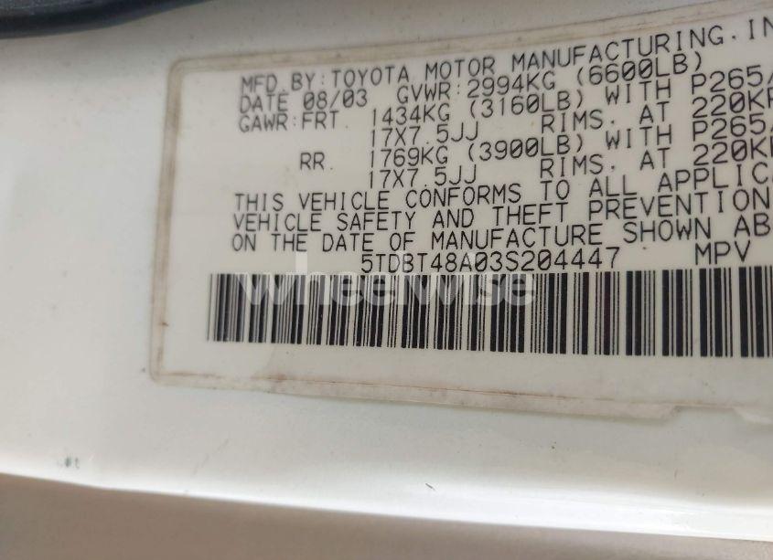 Photo 9 of 2003 Toyota Sequoia LIMITED (VIN 5TDBT48A03S204447)