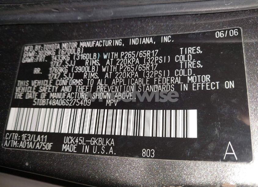 Photo 9 of 2006 Toyota Sequoia LIMITED V8 (VIN 5TDBT48A06S275409)