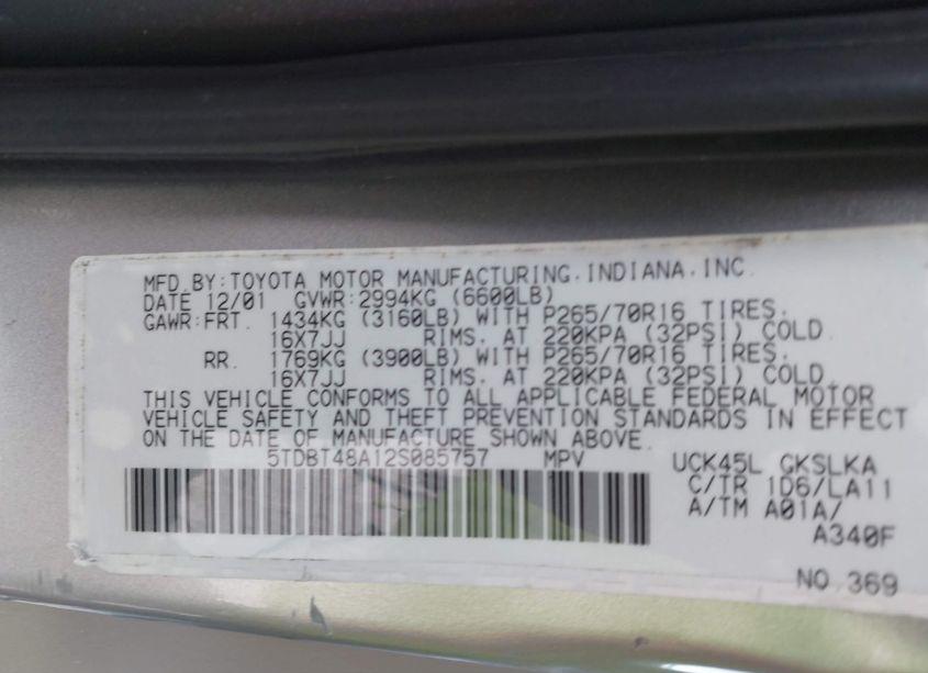 Photo 9 of 2002 Toyota Sequoia LIMITED V8 (VIN 5TDBT48A12S085757)