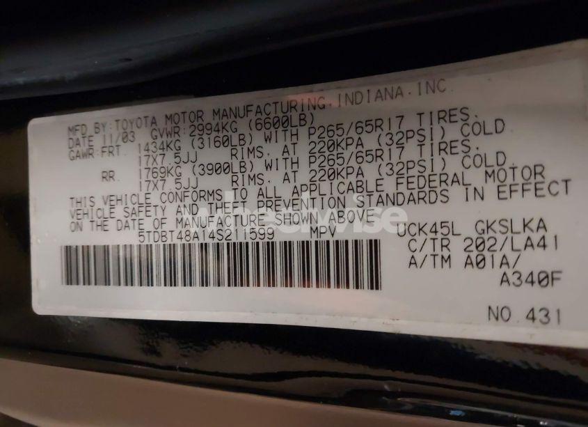 Photo 9 of 2004 Toyota Sequoia LIMITED V8 (VIN 5TDBT48A14S211599)