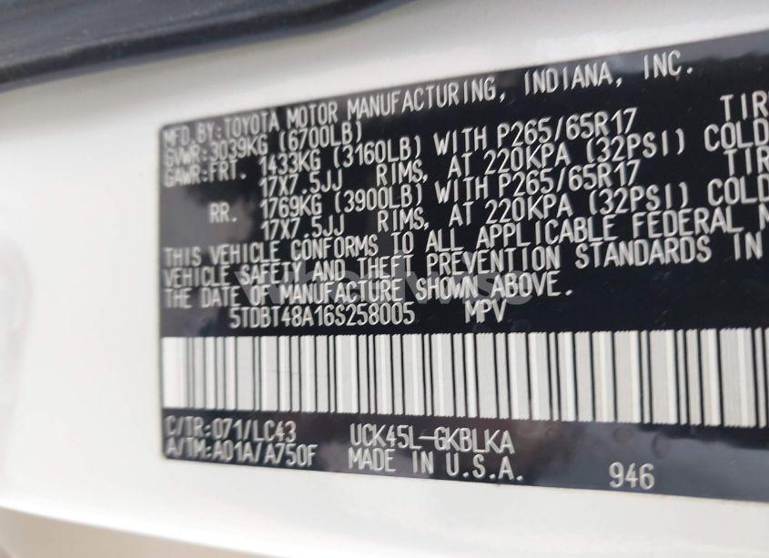 Photo 9 of 2006 Toyota Sequoia LIMITED V8 (VIN 5TDBT48A16S258005)