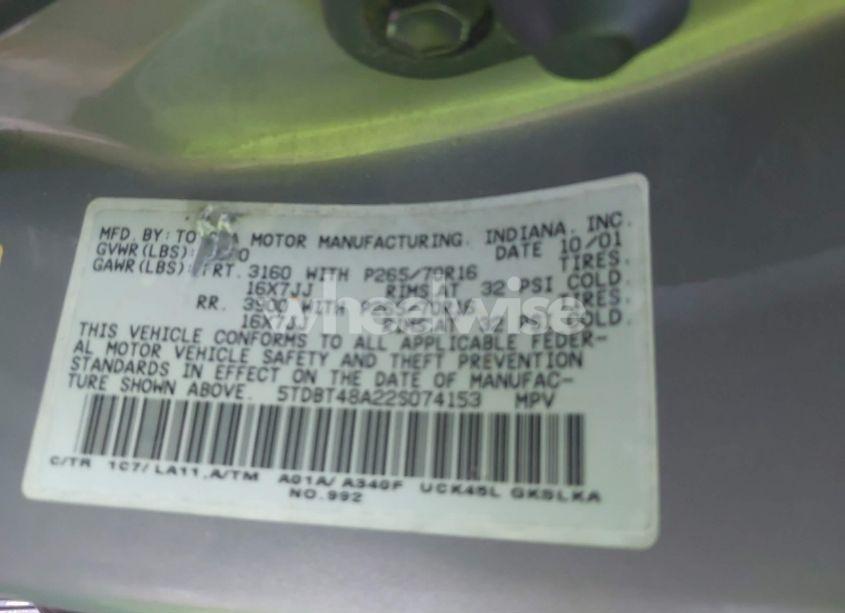 Photo 9 of 2002 Toyota Sequoia LIMITED V8 (VIN 5TDBT48A22S074153)