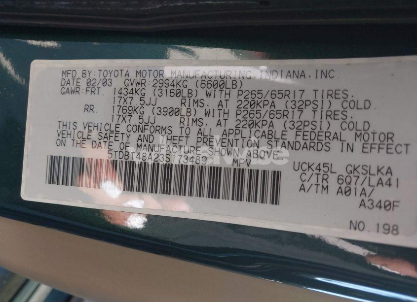 Photo 9 of 2003 Toyota Sequoia LIMITED V8 (VIN 5TDBT48A23S173489)