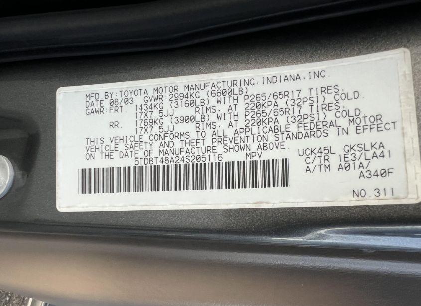 Photo 9 of 2004 Toyota Sequoia LIMITED V8 (VIN 5TDBT48A24S205116)