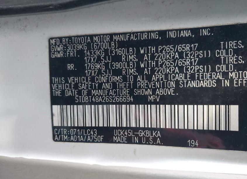 Photo 9 of 2006 Toyota Sequoia LIMITED V8 (VIN 5TDBT48A26S266694)