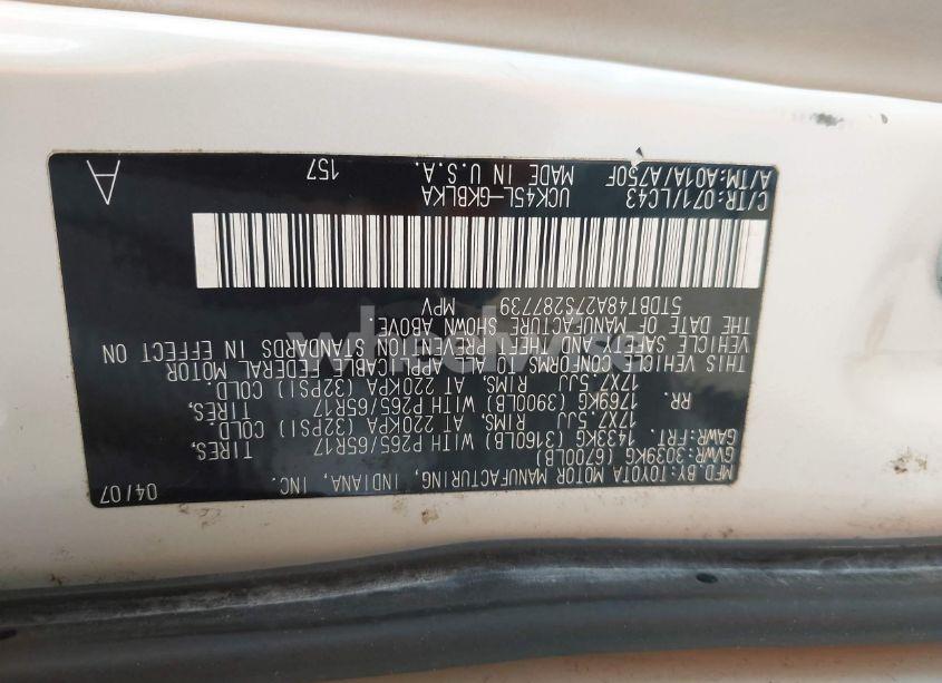 Photo 9 of 2007 Toyota Sequoia LIMITED V8 (VIN 5TDBT48A27S287739)