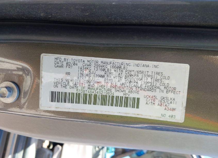 Photo 9 of 2004 Toyota Sequoia LIMITED V8 (VIN 5TDBT48A34S219834)