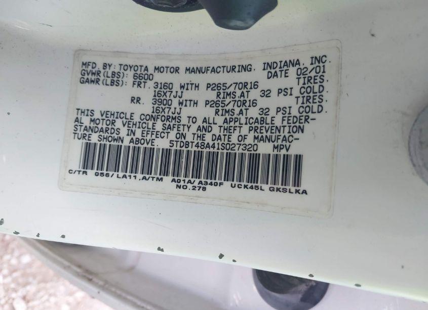 Photo 9 of 2001 Toyota Sequoia LIMITED V8 (VIN 5TDBT48A41S027320)