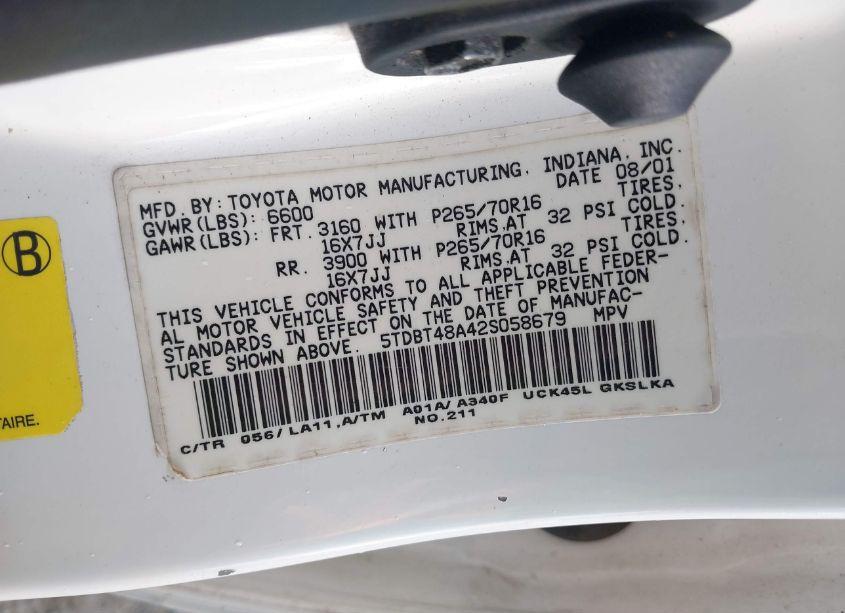 Photo 9 of 2002 Toyota Sequoia LIMITED V8 (VIN 5TDBT48A42S058679)