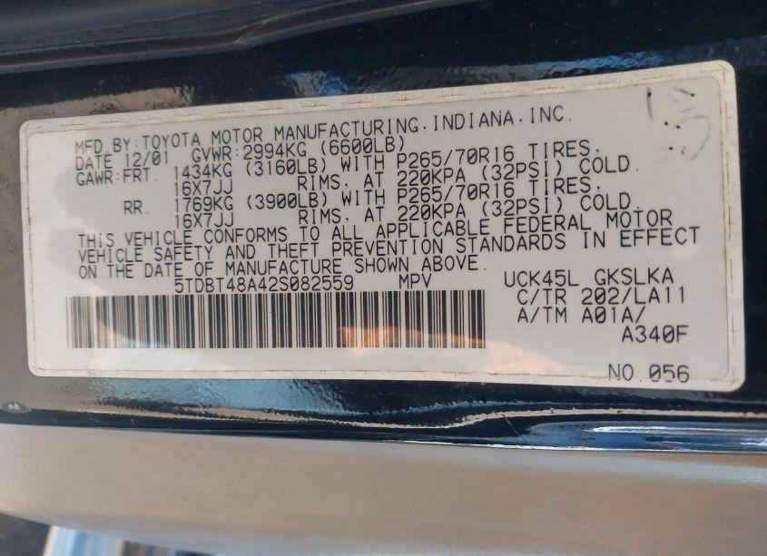 Photo 9 of 2002 Toyota Sequoia LIMITED V8 (VIN 5TDBT48A42S082559)