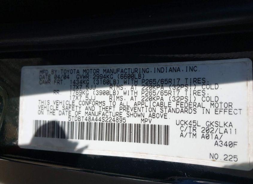 Photo 9 of 2004 Toyota Sequoia LIMITED V8 (VIN 5TDBT48A44S224895)