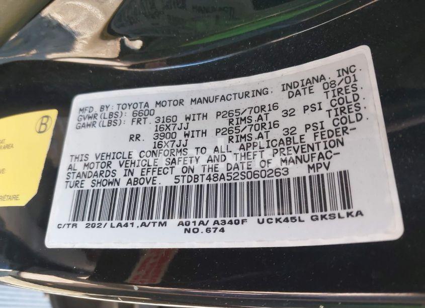 Photo 9 of 2002 Toyota Sequoia LIMITED (VIN 5TDBT48A52S060263)