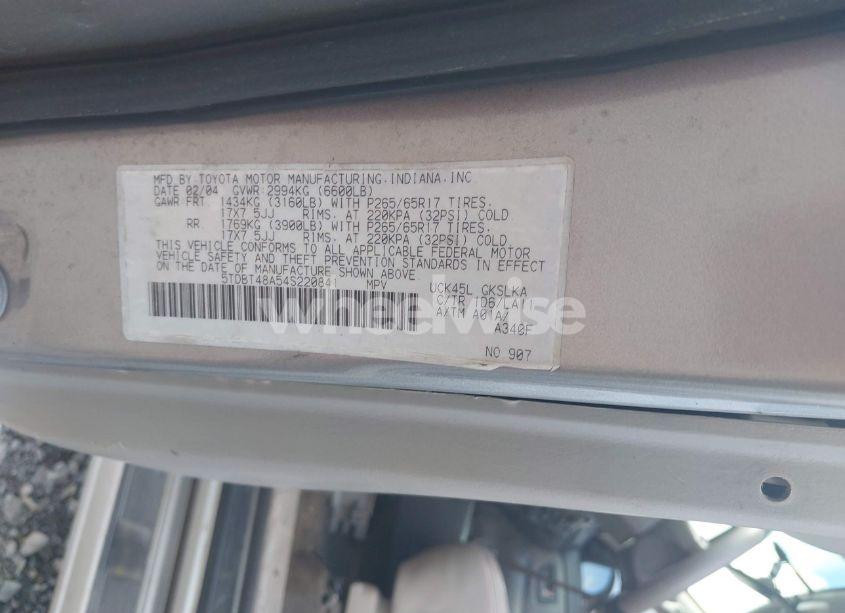 Photo 9 of 2004 Toyota Sequoia LIMITED V8 (VIN 5TDBT48A54S220841)