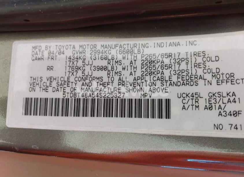 Photo 9 of 2004 Toyota Sequoia LIMITED V8 (VIN 5TDBT48A54S225327)