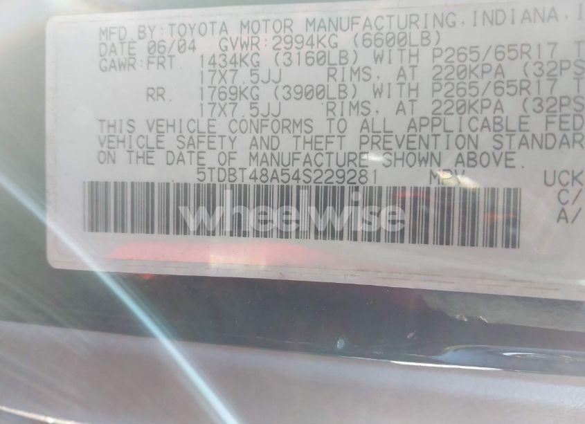 Photo 9 of 2004 Toyota Sequoia LIMITED V8 (VIN 5TDBT48A54S229281)