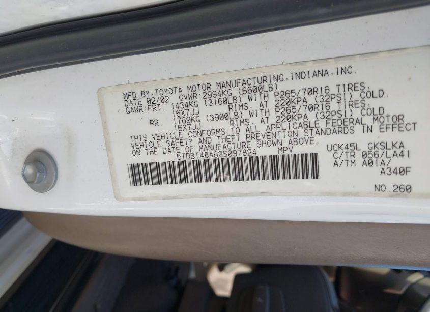 Photo 9 of 2002 Toyota Sequoia LIMITED V8 (VIN 5TDBT48A62S097824)