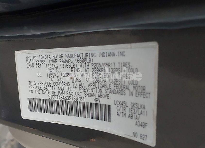 Photo 9 of 2003 Toyota Sequoia LIMITED V8 (VIN 5TDBT48A63S180784)